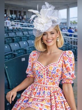 Elegant White Fascinator Feather Floral Bridal Kentucky Derby Oaks Hat Formal